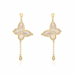 Boucles D'oreilles Pendantes Areli Plaque Or Doré Nacre Oxyde