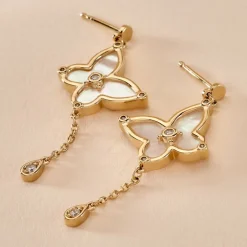 Boucles D'oreilles Pendantes Areli Plaque Or Doré Nacre Oxyde