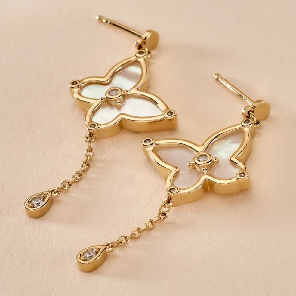 Boucles D'oreilles Pendantes Areli Plaque Or Doré Nacre Oxyde