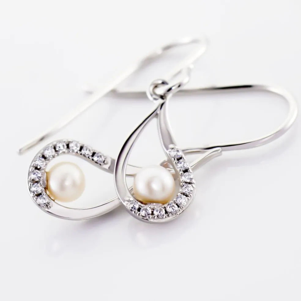 Boucles D'oreilles Pendantes Akiko Argent Perle De Culture Et Oxyde