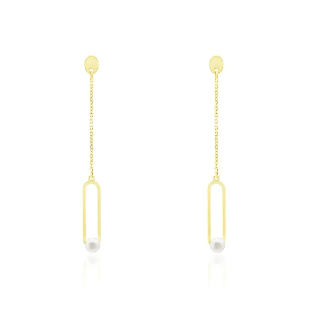 Boucles D'oreilles Pendantes Or Jaune Lucasta Perle De Culture