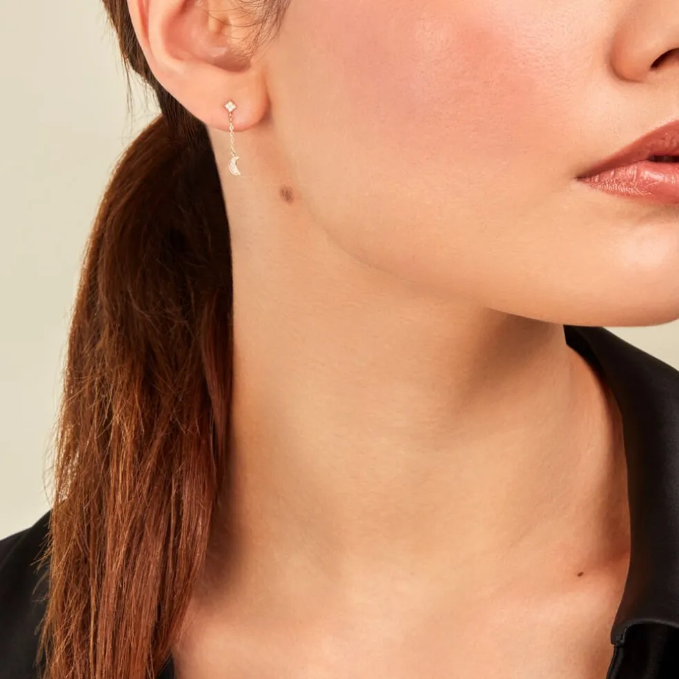 Boucles D'oreilles Pendantes Stellar Or Jaune Oxyde De Zirconium