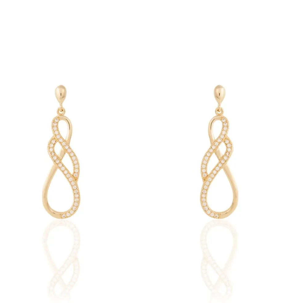 Boucles D'oreilles Pendantes Rajah Plaqué Or Jaune Oxyde De Zirconium