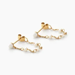 Boucles D'oreilles Pendantes Or Jaune Tiny Pearls Perle