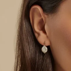 Boucles D'oreilles Pendantes Baroka Or Jaune Perle De Culture