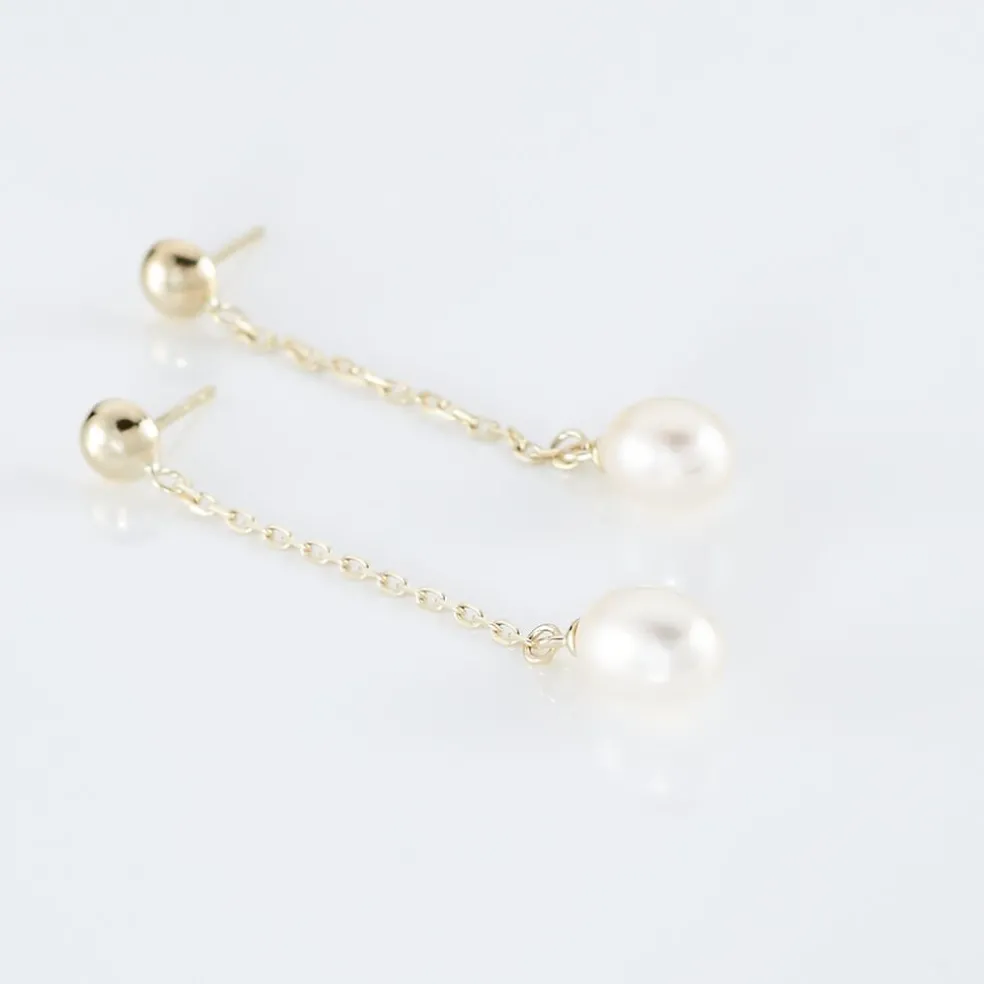 Boucles D'oreilles Pendantes Adriette Or Jaune Perle De Culture