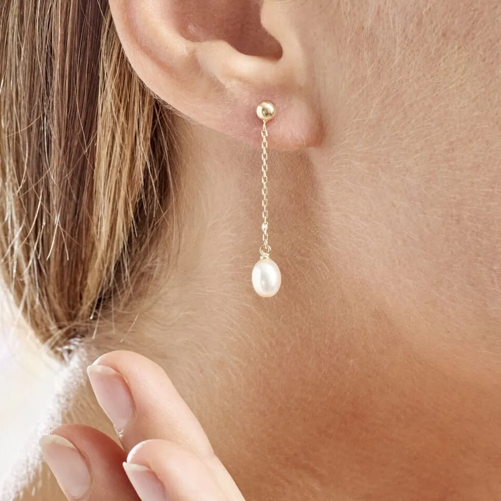 Boucles D'oreilles Pendantes Adriette Or Jaune Perle De Culture