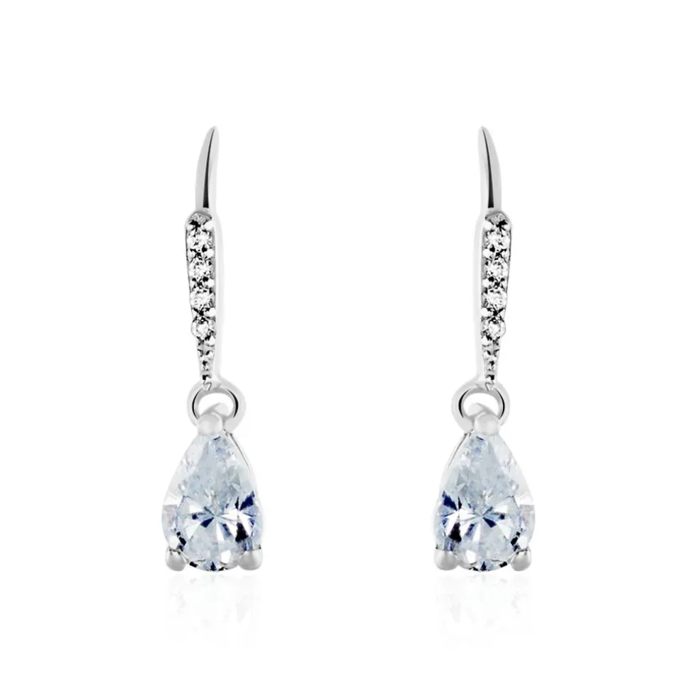 Boucles D'oreilles Pendantes Adib Or Blanc Oxyde De Zirconium