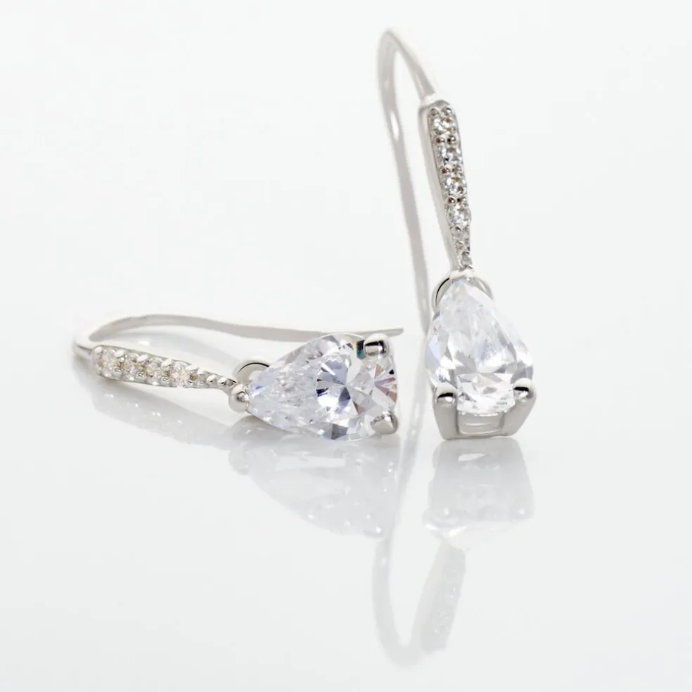 Boucles D'oreilles Pendantes Adib Or Blanc Oxyde De Zirconium