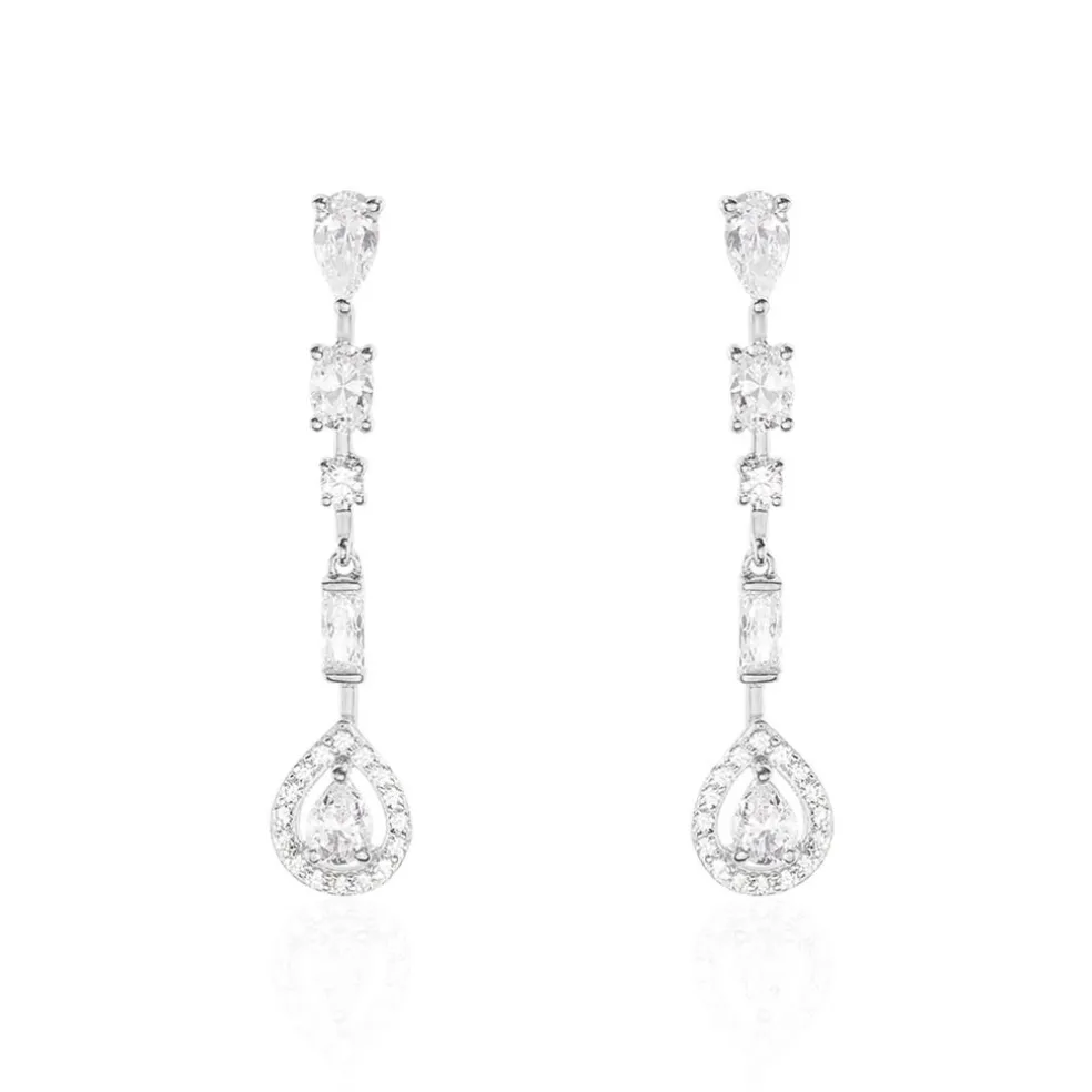 Boucles D'oreilles Pendantes Candia Or Blanc Oxyde De Zirconium