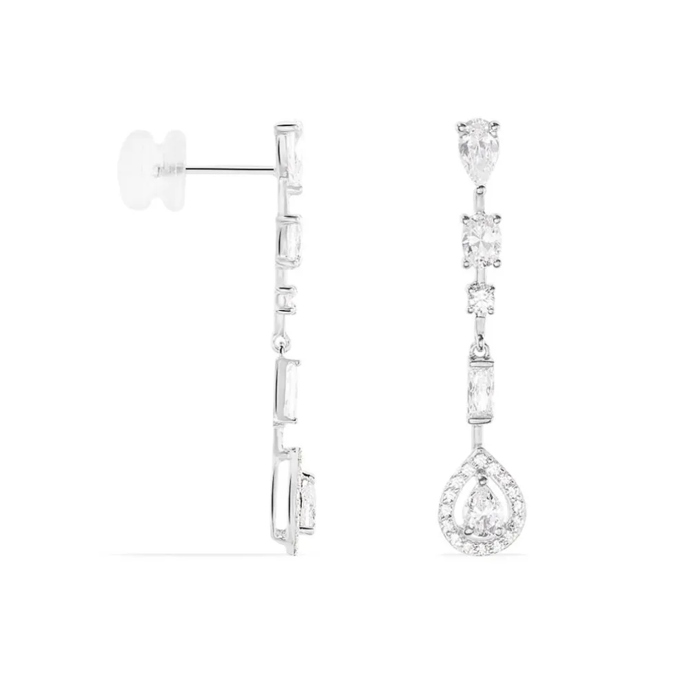 Boucles D'oreilles Pendantes Candia Or Blanc Oxyde De Zirconium