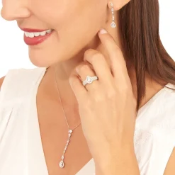 Boucles D'oreilles Pendantes Candia Or Blanc Oxyde De Zirconium