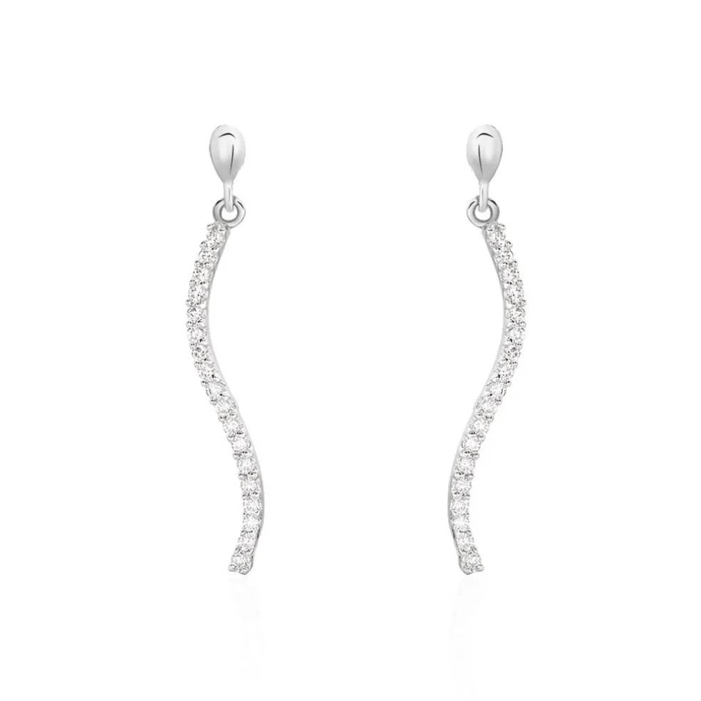 Boucles D'oreilles Pendantes Torsade Or Blanc Oxyde De Zirconium