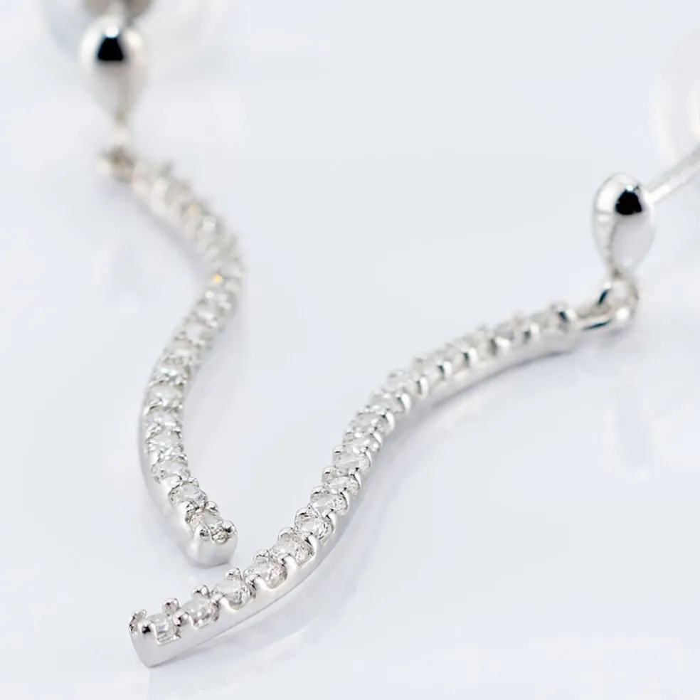 Boucles D'oreilles Pendantes Torsade Or Blanc Oxyde De Zirconium