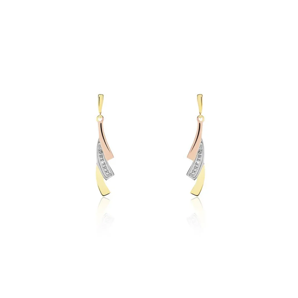 Boucles D'oreilles Pendantes Ainhoa Or Tricolore Diamant