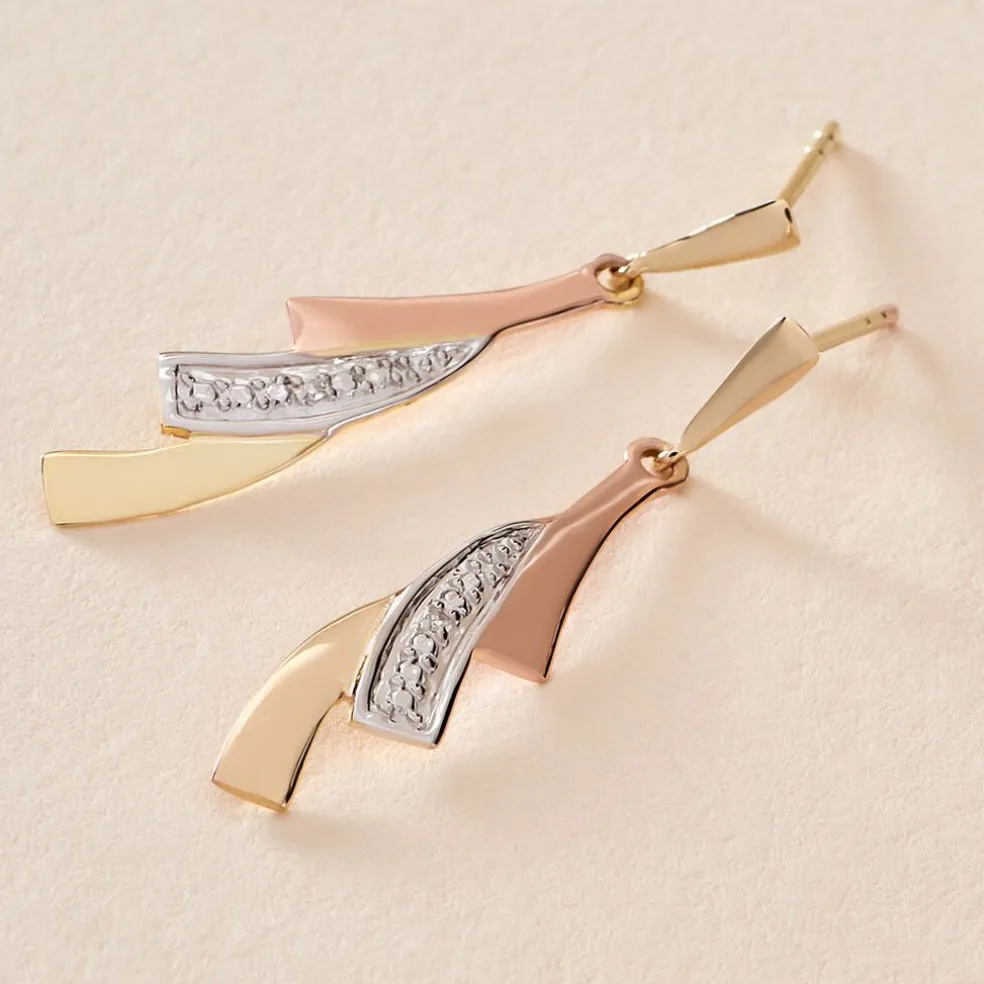 Boucles D'oreilles Pendantes Ainhoa Or Tricolore Diamant