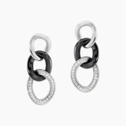 Boucles D'oreilles Pendantes Link Argent Blanc Céramique Et Oxyde