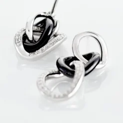 Boucles D'oreilles Pendantes Link Argent Blanc Céramique Et Oxyde