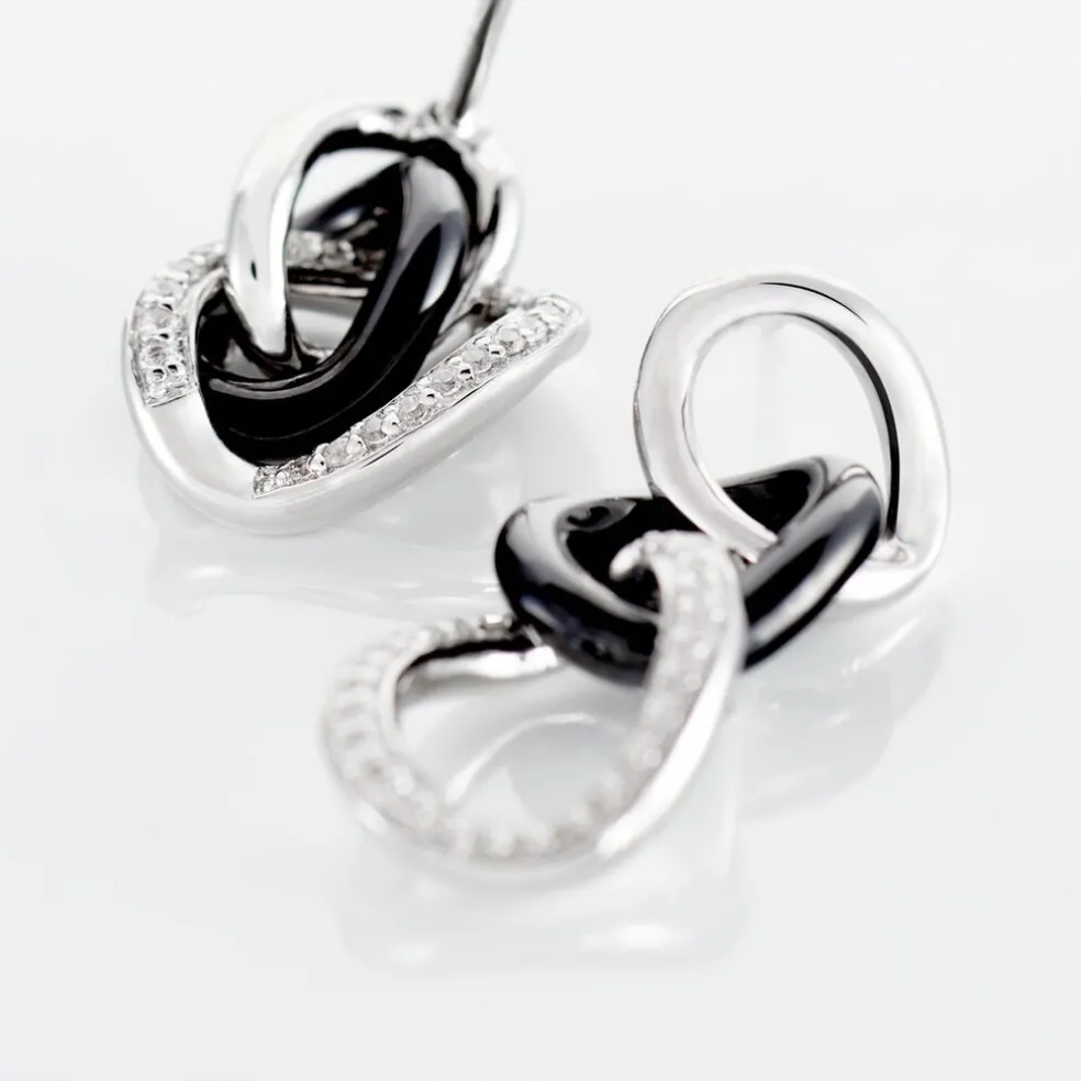 Boucles D'oreilles Pendantes Link Argent Blanc Céramique Et Oxyde