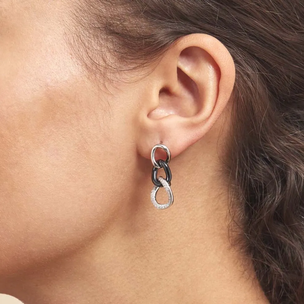 Boucles D'oreilles Pendantes Link Argent Blanc Céramique Et Oxyde