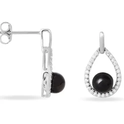 Boucles D'oreilles Pendantes Nerea Argent Blanc Céramique Et Oxyde