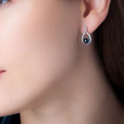 Boucles D'oreilles Pendantes Nerea Argent Blanc Céramique Et Oxyde