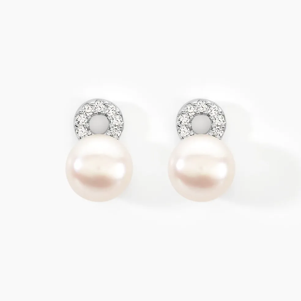 Boucles D'oreilles Pendantes Lilio Argent Perle De Culture Et Oxyde