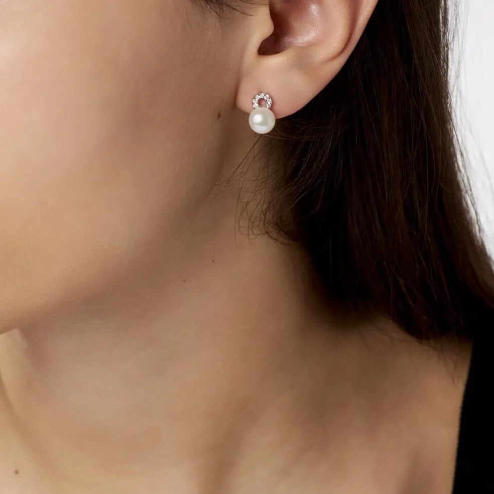 Boucles D'oreilles Pendantes Lilio Argent Perle De Culture Et Oxyde