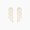 Boucles D'Oreilles Pendantes Nacrée Or Jaune Perle De Culture Oxyde De Zirconium