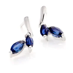 Boucles D'oreilles Pendantes Navette Or Blanc Saphir