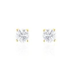 Boucles D'oreilles Puces 4 Griffes Or Jaune Diamant Synthetique