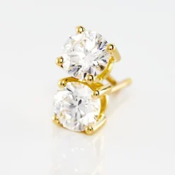 Boucles D'oreilles Puces 4 Griffes Or Jaune Diamant Synthetique