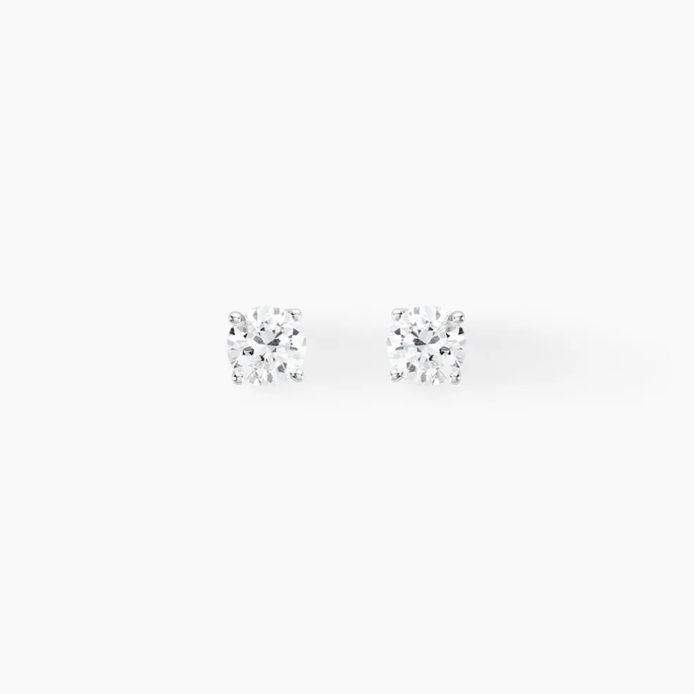 Boucles D'oreilles Puces 4 Griffes Or Blanc Diamant Synthetique
