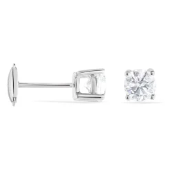 Boucles D'oreilles Puces 4 Griffes Or Blanc Diamant Synthetique