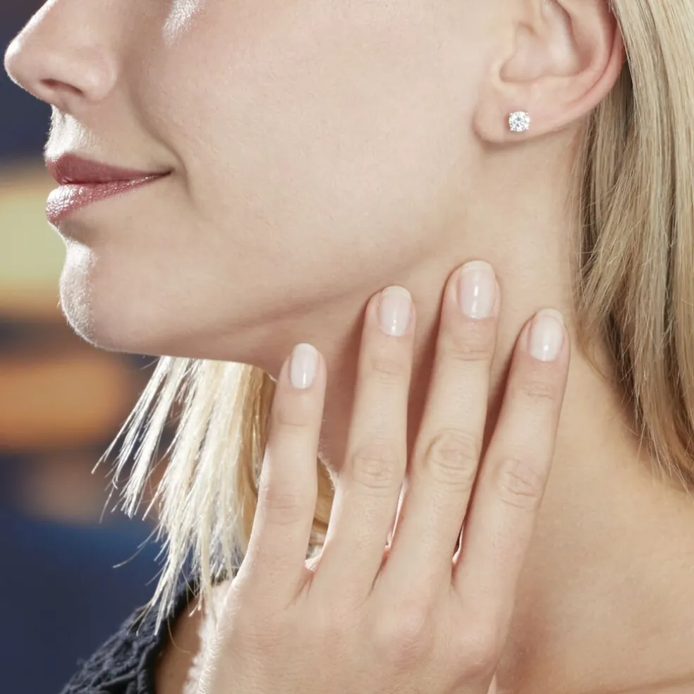 Boucles D'oreilles Puces 4 Griffes Or Blanc Diamant Synthetique