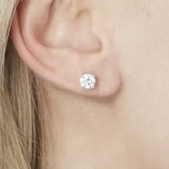 Boucles D'oreilles Puces 4 Griffes Or Blanc Diamant Synthetique