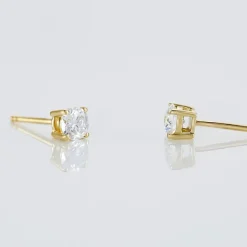 Boucles D'oreilles Puces 4 Griffes Or Jaune Diamant Synthetique