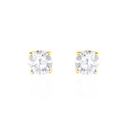 Boucles D'oreilles Puces 4 Griffes Or Jaune Diamant Synthetique