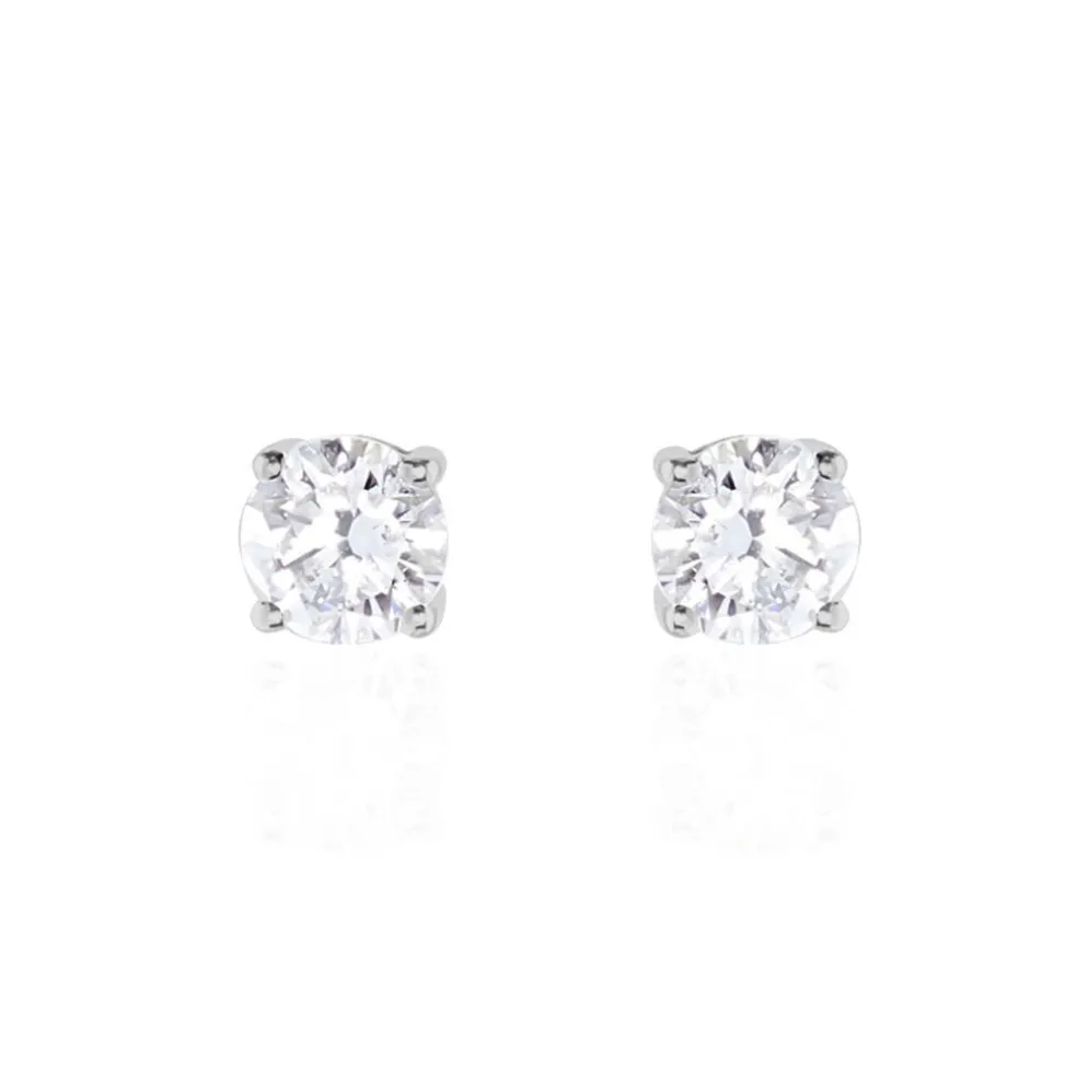 Boucles D'oreilles Puces 4 Griffes Or Blanc Diamant Synthetique