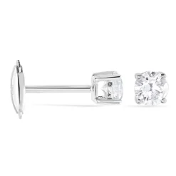 Boucles D'oreilles Puces 4 Griffes Or Blanc Diamant Synthetique