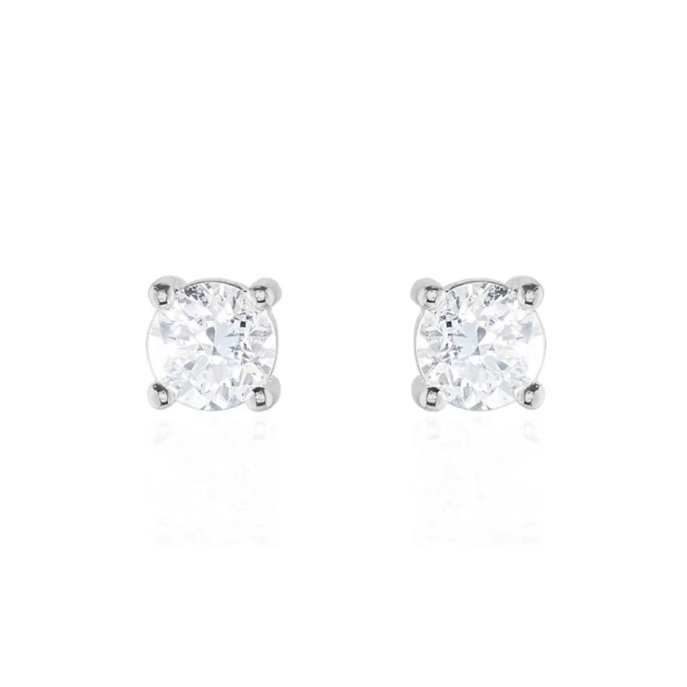 Boucles D'oreilles Puces 4 Griffes Or Blanc Diamant Synthetique