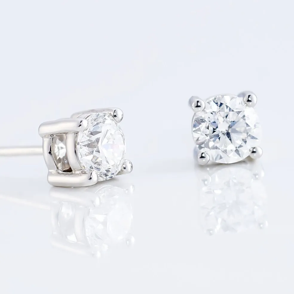 Boucles D'oreilles Puces 4 Griffes Or Blanc Diamant Synthetique