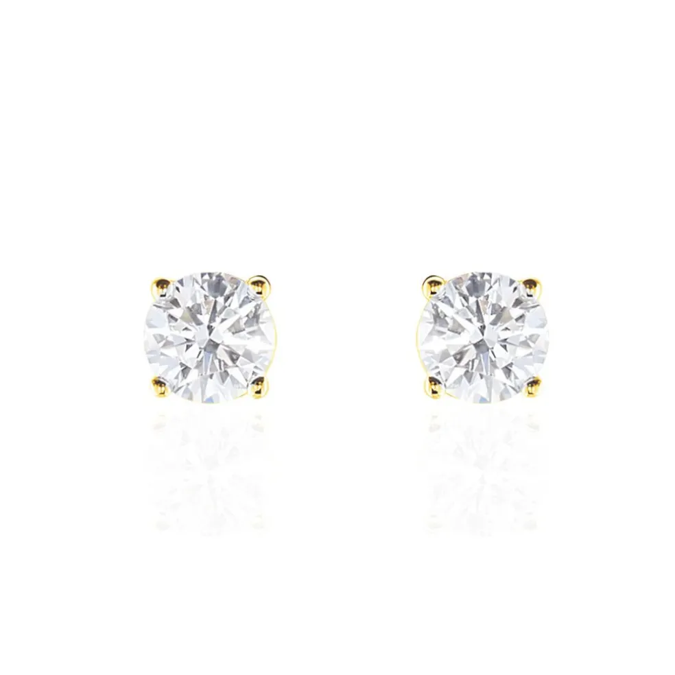 Boucles D'oreilles Puces 4 Griffes Or Jaune Diamant Synthetique