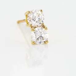 Boucles D'oreilles Puces 4 Griffes Or Jaune Diamant Synthetique