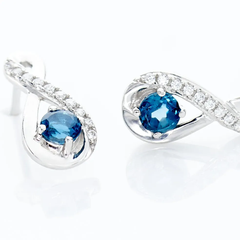 Boucles D'oreilles Puces Augusta Or Blanc Topaze Et Oxyde De Zirconium