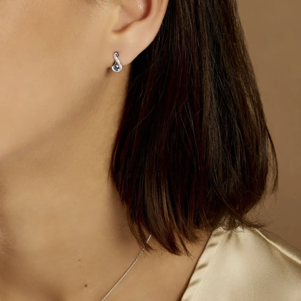 Boucles D'oreilles Puces Augusta Or Blanc Topaze Et Oxyde De Zirconium