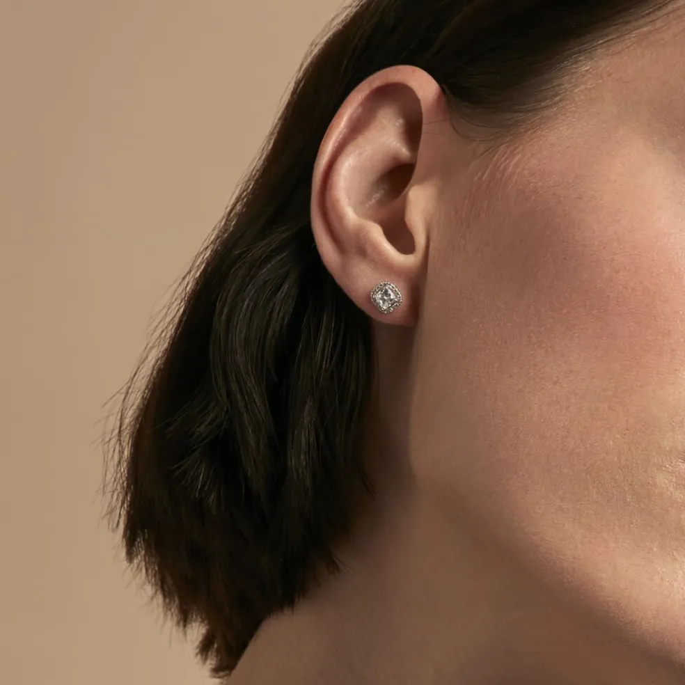 Boucles D'oreilles Puces Adrienne Or Blanc Oxyde De Zirconium