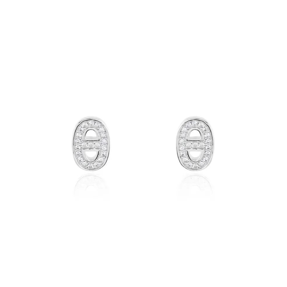 Boucles D'oreilles Puces Argent Blanc Caprina Oxydes De Zirconium