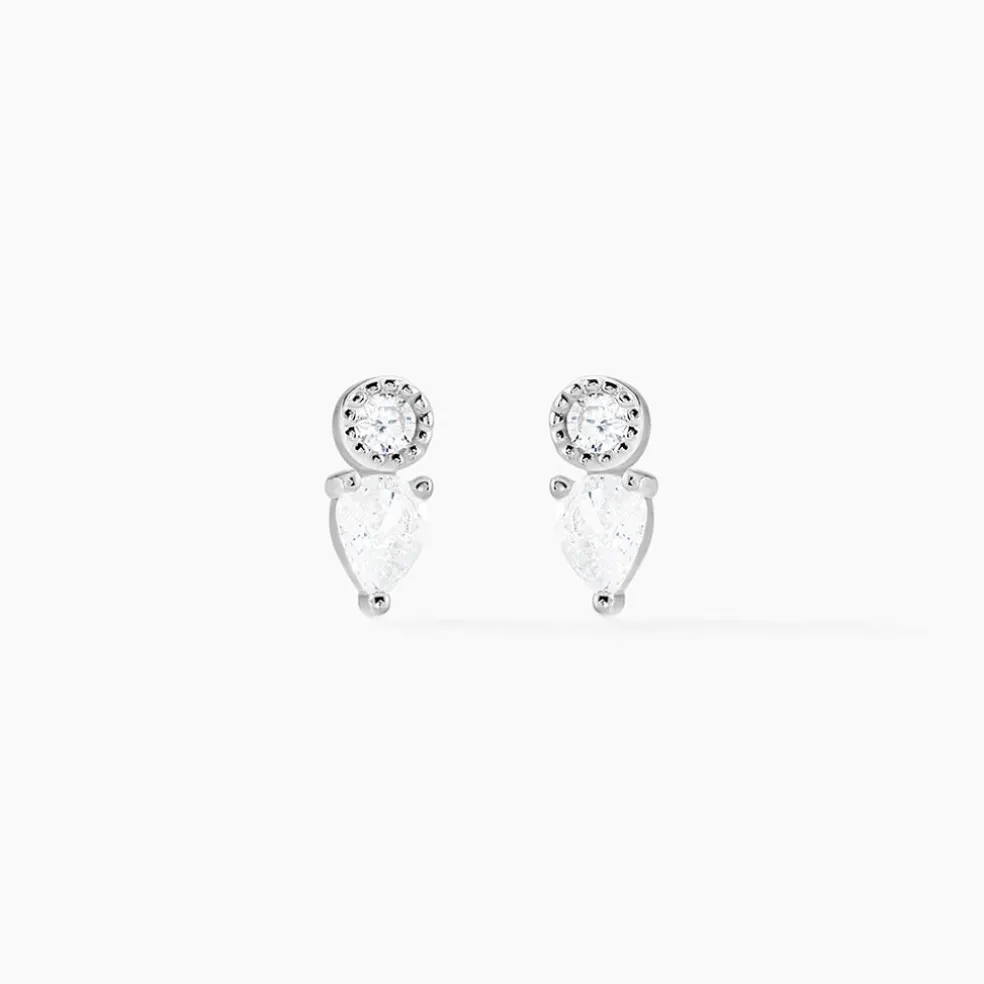 Boucles D'oreilles Puces Argent Blanc Delya Oxyde De Zirconium
