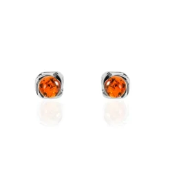 Boucles D'oreilles Puces Argent Blanc Joude Ambre